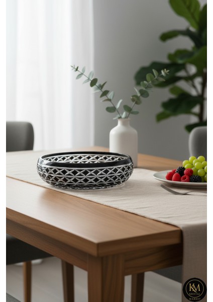 El Yapımı Kristal Bodrum Oval Desen 28 cm Dekoratif Sunumluk Sofra Sunum Kasesi