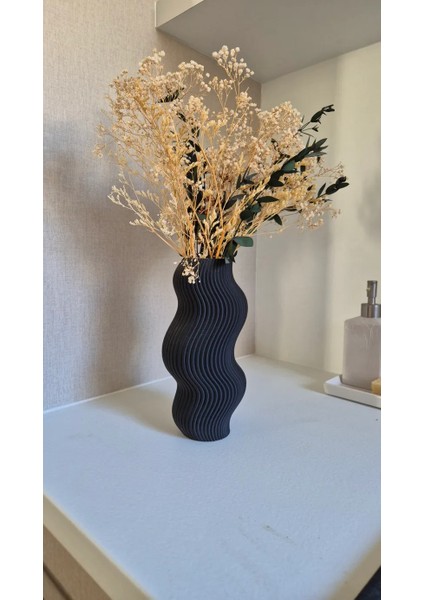 3D Baskı Dalgalı Tasarım Dekoratif Vazo – Modern Masa Üstü Dekor 18 cm