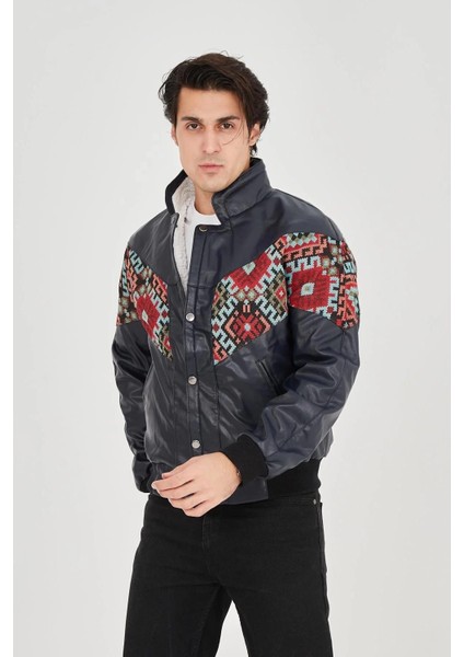 Erkek Içi Astarlı Içten Yaka Kısmı Peluşlu Suni Kumaş Vintage Ceket - Lacivert fırsatları