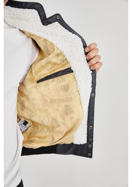 Erkek Içi Astarlı Içten Yaka Kısmı Peluşlu Suni Kumaş Vintage Ceket - Lacivert indirimleri