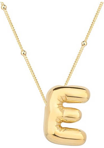 925 Ayar Gümüş Gold Balon E Harfi Kadın Kolye T7855 (800800)
