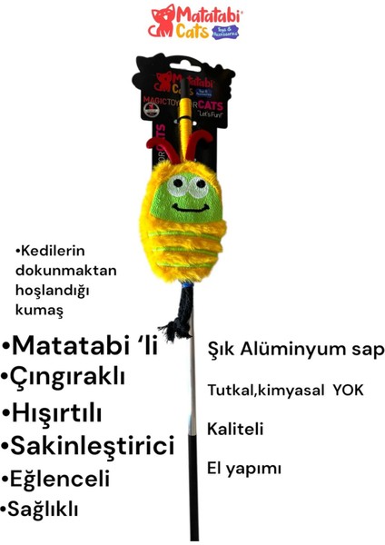 Bug Alüminyum Saplı Kedi Oltası(Matatabi,çıngırak ve Özel Hışırtı Içerir.özel Kumaş)