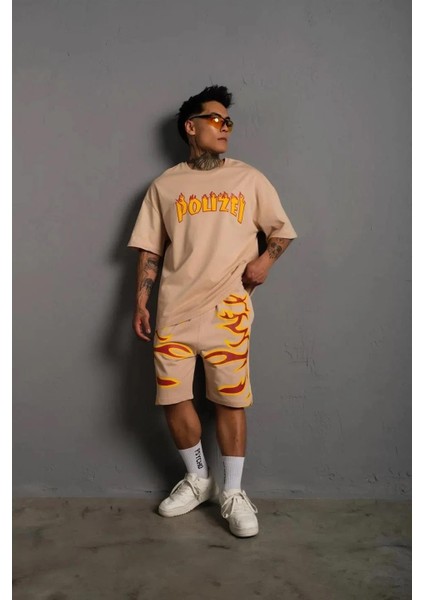 Erkek alev Baskılı Ikili Şortlu Takım - Bej fırsatları