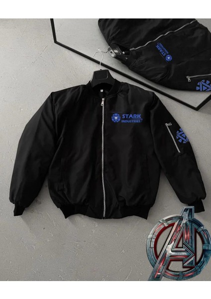 Stark Industries Siyah Bomber Mont – Fermuarlı, Cepli, Uzun Kollu, Kapitone Astarlı, Bahar ve Kış Mevsimi Rahat Unisex Ceket - Siyah fırsatları