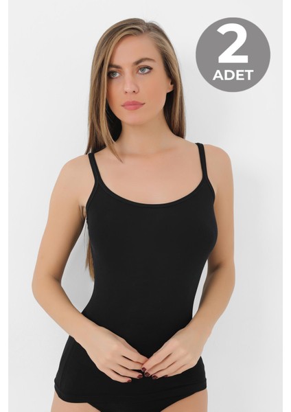 2 Adet Siyah Kadın Bambu Atlet Kalın İp Askı Yumuşak Esnek