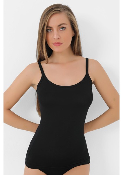 2 Adet Siyah Kadın Bambu Atlet Kalın İp Askı Yumuşak Esnek