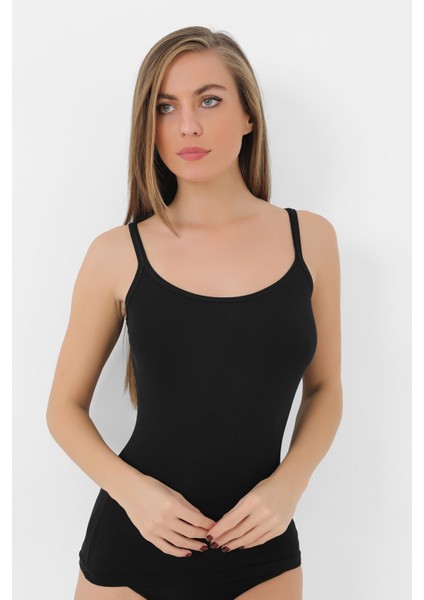 2 Adet Siyah Kadın Bambu Atlet Kalın İp Askı Yumuşak Esnek