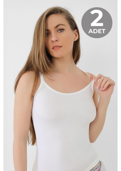 2 Adet Beyaz Kadın Bambu Atlet Kalın İp Askı Yumuşak Esnek