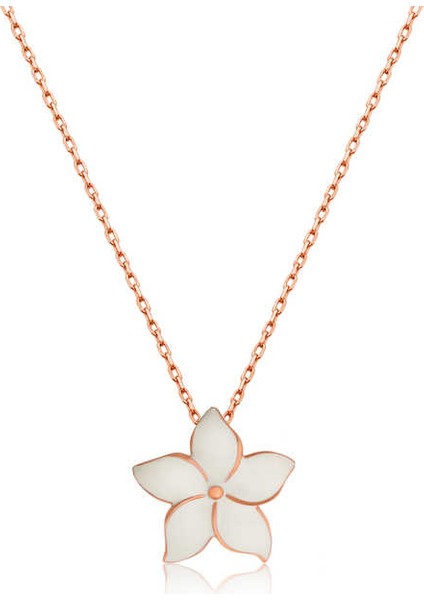 925 Ayar Gümüş Rose Yasemin Çiçeği Kolye T3828 (800800)