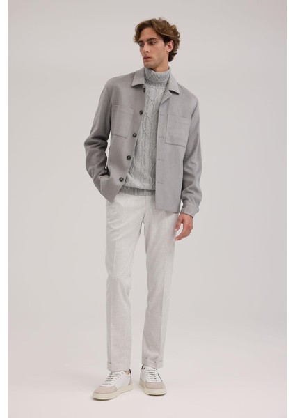 Gri Slim Fit Gömlek Yaka Mont