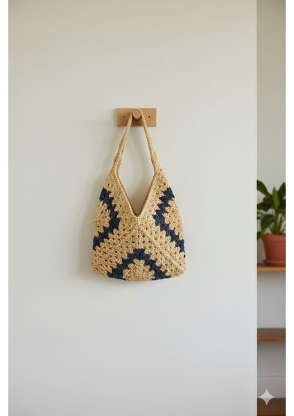 El Yapımı Iki Renk Motifli Kağıt Ip Kadın Kol Çantası fiyatları