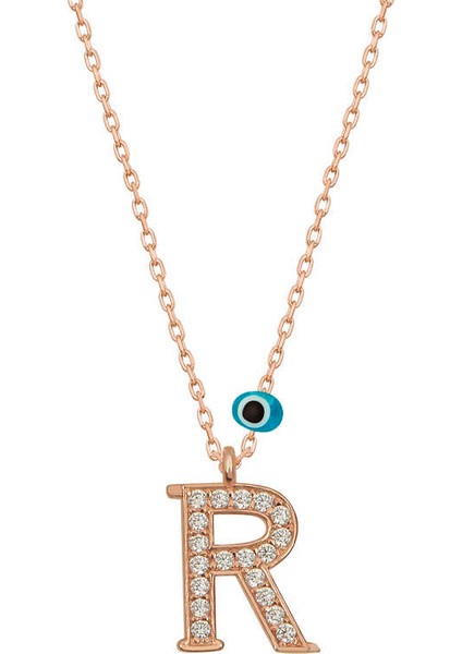 925 Ayar Gümüş Nazar Rose R Harfi Kadın Gümüş Kolye T6887 (800800)