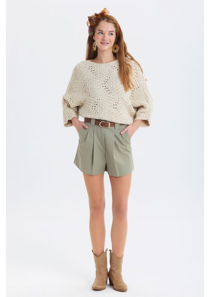 Oversize Örme Desenli Triko Kazak Bej fiyatları