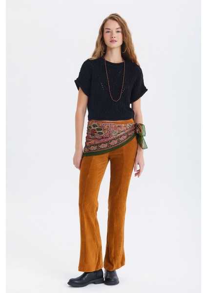 Etnik Desenli Hint Ipeği Şal Yeşil - Turuncu fiyatları