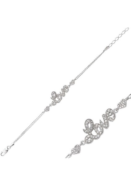 925 Ayar Gümüş Kalpli Love Yazılı Bileklik BR0460145 (800800)