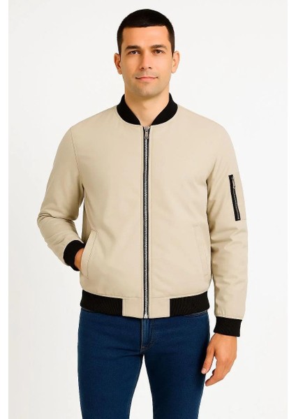 Erkek Bomber Mont Ceket – Fermuarlı, Kapitone Içi Astarlı, Su Itici Kumaş, Regular Fit, Uzun Kollu, Yandan Cepli, Bahar & Kış Rahat Günlük Stil - Bej fırsatları