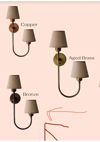 On-Off Düğmeli Çift Kollu Duvar Lambası & Ikili Kumaş Şapkalı Eskitme Aplik