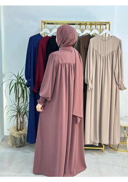 Sallı ,önü V Model Büzgülü Tesettür Elbise Takım ,ferrace,abaya, Hicab,hac ve Umre Için Uygun Gül modelleri