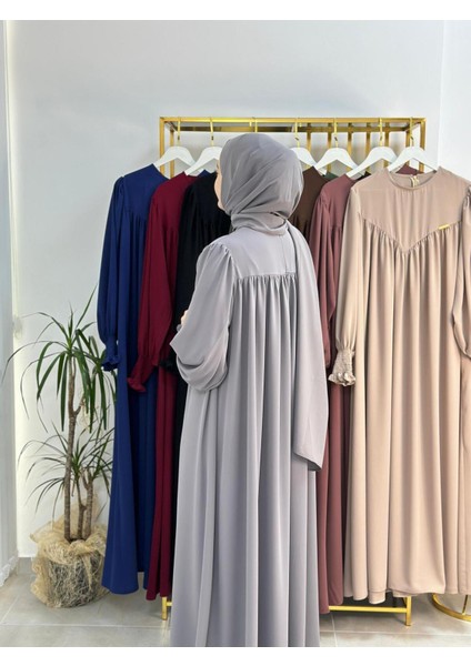 Sallı ,önü V Model Büzgülü Tesettür Elbise Takım ,ferrace,abaya, Hicab,hac ve Umre Için Uygun Gri fırsatları