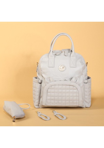 Kitty Deri Anne Bebek Bakım Sırt Çantası 7271 Gri