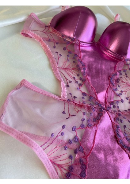 Beyaz Gelincik Underwear Kadın Dantelli Deri Pembe Transparan Çıtçıtlı Sütyenli Body Bodysuit Fantezi Iç Çamaşır modelleri