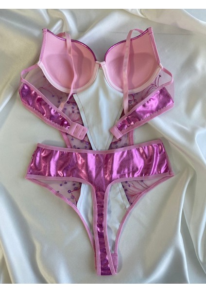 Beyaz Gelincik Underwear Kadın Dantelli Deri Pembe Transparan Çıtçıtlı Sütyenli Body Bodysuit Fantezi Iç Çamaşır fırsatları