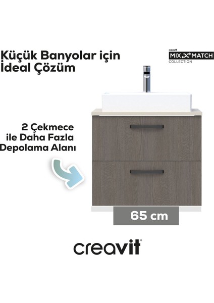 D10 Next Lavabo Dolabı Iki Çekmeceli 65 cm Dafne Gövde Antrasit Meşe Kapak fiyatları
