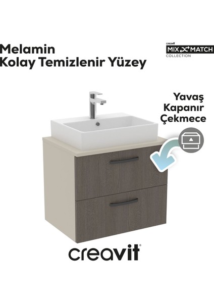 D10 Next Lavabo Dolabı Iki Çekmeceli 65 cm Dafne Gövde Antrasit Meşe Kapak modelleri