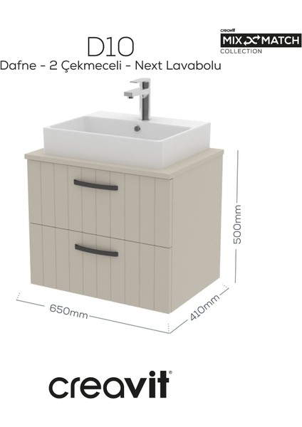 D10 Next Lavabo Dolabı Iki Çekmeceli 65 cm Dafne Lake Kapak