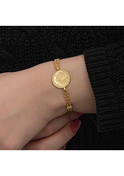 925 Ayar Gümüş Gold Kaplama Tuğralı Kadın Bileklik T8654 (800800) modelleri