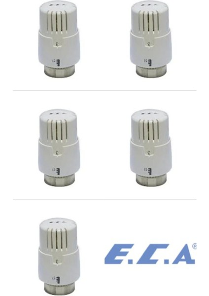 E.c.a Termostatik Vana Kafası 5'li - Hassas Sıvı Isı Sensörü, Kolay Montaj, Standart Boyut, 1 Adet, Beyaz, Yüksek Dayanıklılık