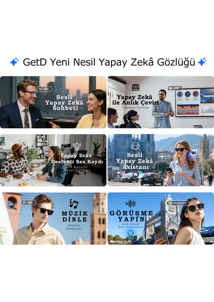 GG24C4 Getd Akıllı Gözlük – Çeviri, Müzik ve Arama Özellikli Bluetooth Gözlük modelleri