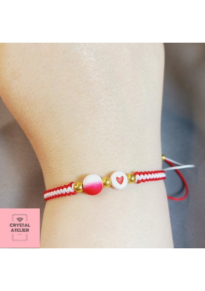 Türkiye Milli Takım Kalpli Top Boncuklu Makrome Taraftar Bileklik – El Yapımı Kırmızı Beyaz Unisex Örgü - Makrome Bileklik - Türkiye Bileklik - Taraftar Bileklik - Kalpli Bileklik