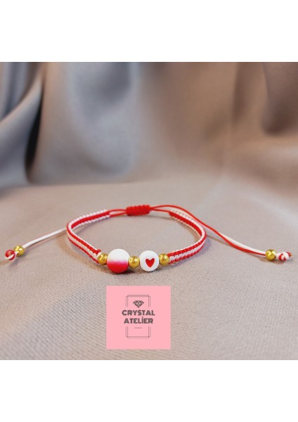 Türkiye Milli Takım Kalpli Top Boncuklu Makrome Taraftar Bileklik – El Yapımı Kırmızı Beyaz Unisex Örgü - Makrome Bileklik - Türkiye Bileklik - Taraftar Bileklik - Kalpli Bileklik