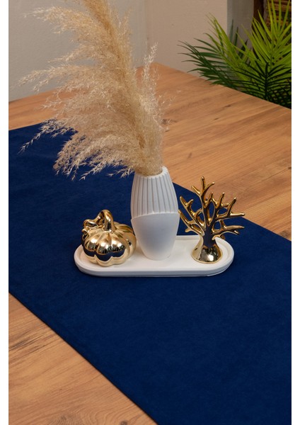 Doku | Kadife Dokulu Tatlı Lacivert Runner 135 x 40