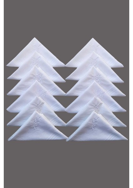 Çiçek Işlemeli Bayan Mendili 12 Adet 28X28 cm 100 Pamuk