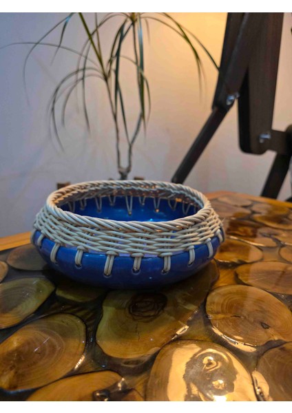 Bambu Ip Örgülü Dekoratif Seramik Tabak