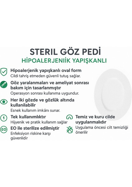 Yapışkanlı Göz Pedi Göz Kapama Bandı Steril Hipoalerjenik 6.5x9.5 cm (50 Adet) fiyatları