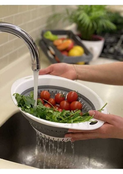 Katlanır Akordiyon Yuvarlak ve Oval Mutfak Süzgeç