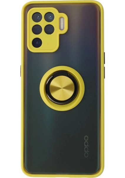 Oppo Reno 5 Lite Kılıf Montreal Yüzüklü Silikon Kapak - Sarı (K95)