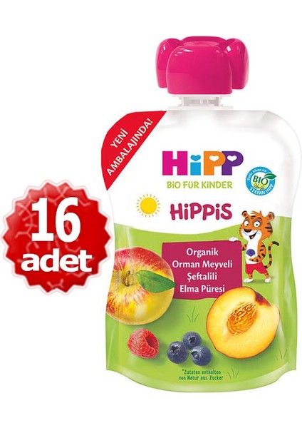 Organik x 16 Adet Orman Meyveli Şeftalili Elma Püresi 100 gr