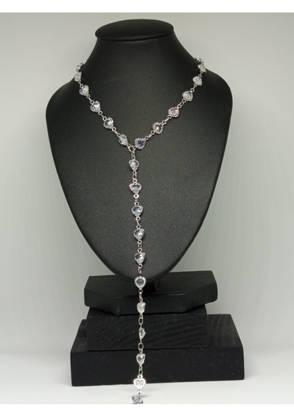 Kalp Kristal Taşlı Sallantılı Y Kolye