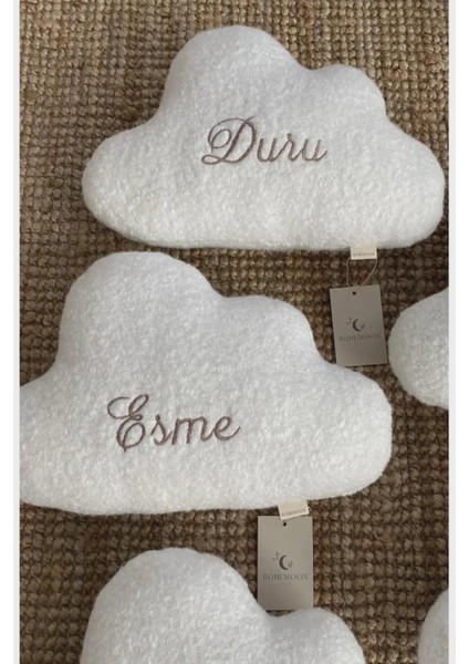 Kişiye Özel Isim Nakışlı Bulut Yastık Beyaz