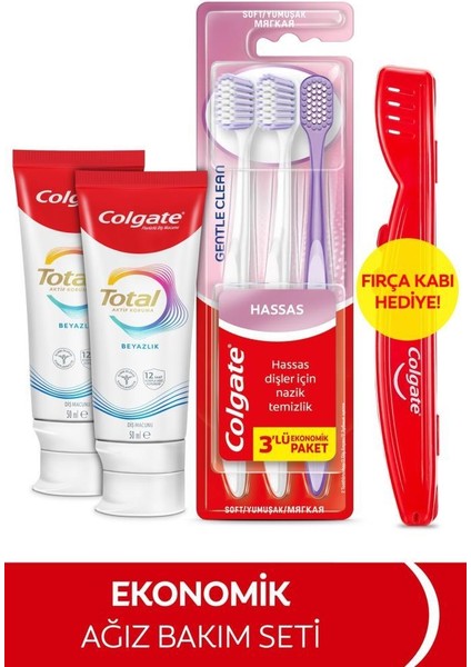Total Whitening 50 ml 2'li Diş Macunu, Gentle Clean 2+1 Diş Fırçası + Diş Fırçası Kabı Hediyeli fiyatları