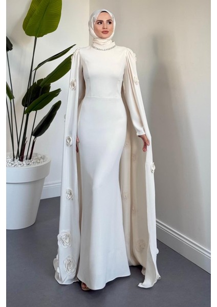 Aliya Pelerini Güllü Balık Abiye Krem