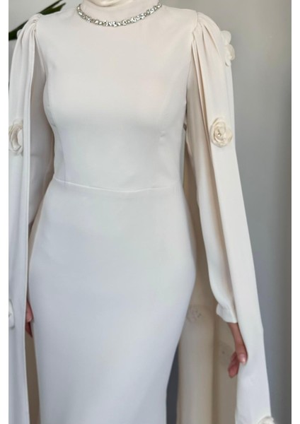 Aliya Pelerini Güllü Balık Abiye Krem modelleri