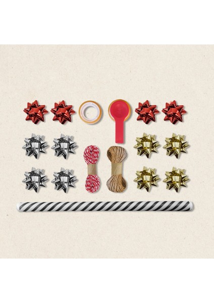 Siyah Verev Beyaz Ambalaj Kağıdı Seti | 10 Rulo Kağıt (70X100 Cm)-12 RAFYA-20M Ip-Bant ve Makinesi