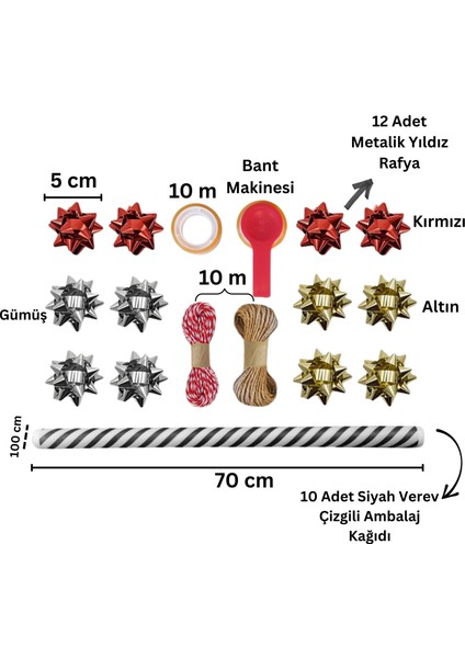 Siyah Verev Beyaz Ambalaj Kağıdı Seti | 10 Rulo Kağıt (70X100 Cm)-12 RAFYA-20M Ip-Bant ve Makinesi fiyatları