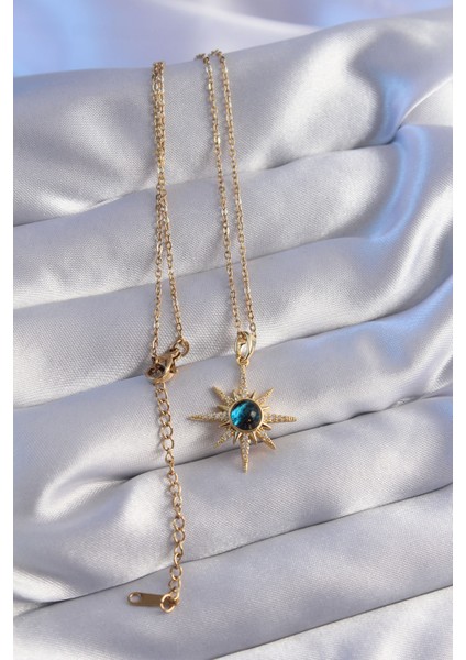 316L Çelik Zincir Gold Renk Zirkon Taşlı Kutup Yıldızı Figürlü Gezegen Kolye - TJ-BKO8790 fiyatları
