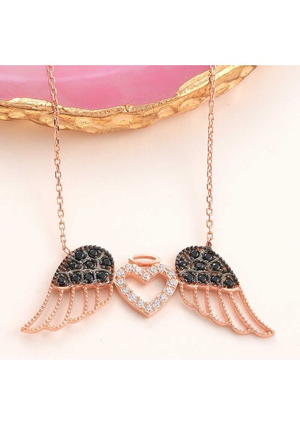 Gümüş Kanatlı Kalp Kadın Kolye